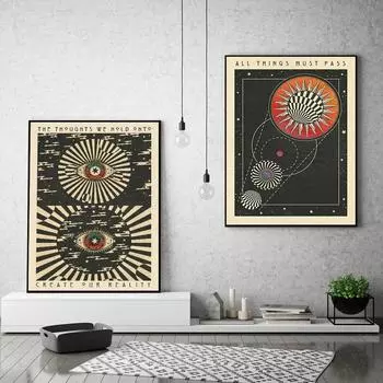Монохромные постеры для медитации в стиле бохо, психоделический холст, картина, принты, настенное искусство, вдохновляющие цитаты, украшение, декор для гостиной, без рамки 21*30cm