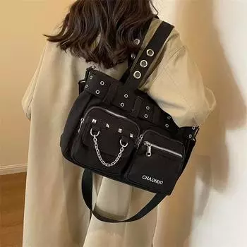 Монохромные сумки через плечо для женщин с пряжкой-цепочкой и молнией, ручные сумки большой емкости