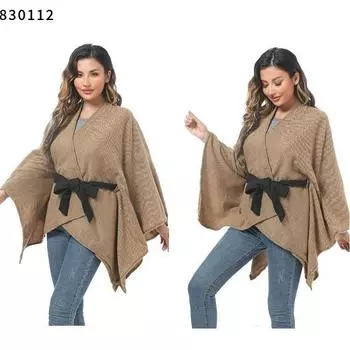 Монохромный поясной разрезной вязаный платок тканый плащ теплый шарф для женщин 130*150CM красный