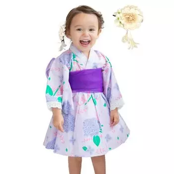 monoii Платье юката для детей, комплект юката для девочек, комплект из 3 предметов, юката для малышей, кимоно из хлопка для детей, фиолетовый, розовый, летний фестиваль, фейерверк Хинамацури