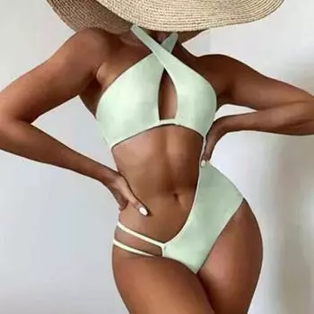 Монокини, однотонный, нерегулярный, с бретелькой на шее, износостойкий купальный костюм, пляжный