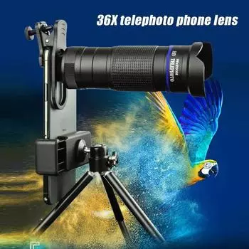 Монокулярный телескоп Zoom Macro Fisheye 4 в 1 Wide Angel Lens Kit Phone Camera Lens 36x Telephoto For Mobile Phone Iphone Samsung Xiaomi Huawei синий