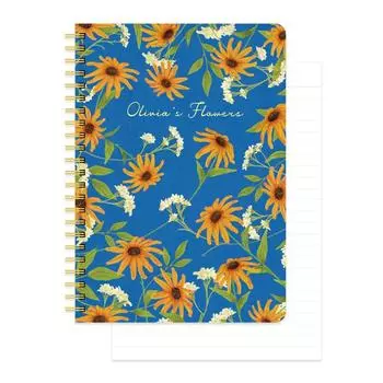Monolike Flowers Line A5 Line Spiral Blue Flowers Line Spiral Notebook Hardcover 128 pages Olivia s Notebook, - Olivia s Blue,