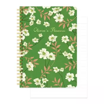 Monolike Flowers Line Spiral Notebook Hardcover 128 pages Olivia s Green,