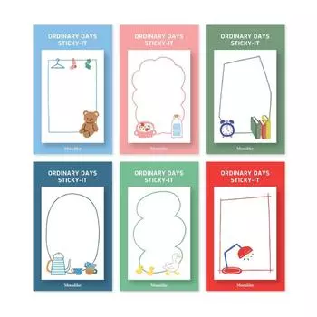 Monolike Ordinary Days Sticky It Set of 6 Memo 50 6 Different Designs - Self-Adhesive Papers, Sheets,