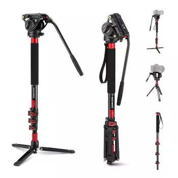 Монопод NEEWER Pro Camera с ножками, телескопический видеомонопод из углеродного волокна с QR-пластиной, совместимый с подвесом DJI RS, съемная база для камеры