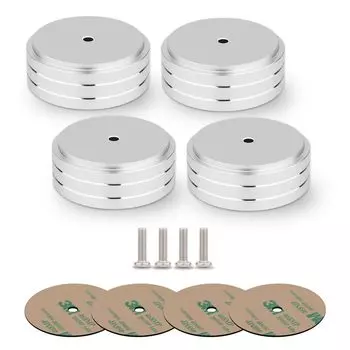 Monosaudio 4Pcs Insulator Speaker Audio Isolator Изготовлен из алюминия Изолятор динамика выдерживает вес 400 кг Включает кольцо Улучшает качество звука серебряный