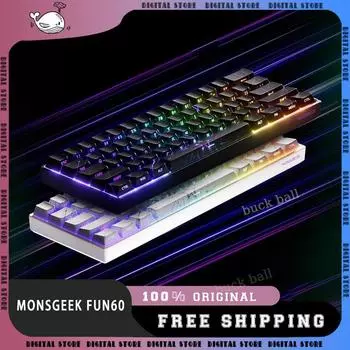 Monsgeek Fun60 Магнитная клавиатура с переключателем Tri Mode Беспроводная механическая клавиатура Custom 8KHz RT0.01 Магнитная клавиатура Аксессуар для ПК