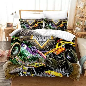 Monster Jam Bedding Set Single Twin Full Queen King Size Monster Jam F1 Bed Set Aldult Kid Bedroom Duvetcover Sets 3D Print 022 70x133cm 2pcs