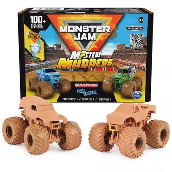 Monster Mystery Mudders Monster Truck Официальная мойка для литья под давлением, чтобы показать детские игрушки для мальчиков от 3 лет и старше, набор из 2 штук, 164 машинки, (Стиль меняется),