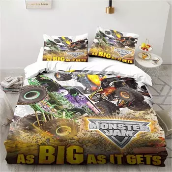 Monster Truck Bedding Cartoon Gift Twin Bedding Set 3 Piece Comforter Set Bed Duvet Cover Double King Cover Home Textile EU single(135x200cm)