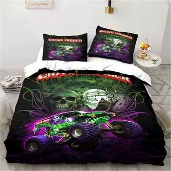 Monster Truck Bedding Cartoon Gift Twin Bedding Set 3 Piece Comforter Set Bed Duvet Cover Double King Cover Home Textile EU single(135x200cm)