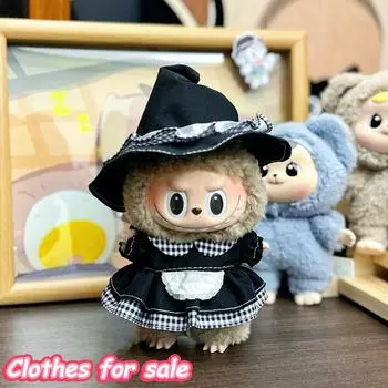 Монстры Лабубу Черное Клетчатое Кружевное Платье Подвеска Лабубу Одежда Макаруны Виниловая Кукла Шапка Наряд Аксессуары