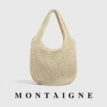 Montaigne French Vacation Style Straw Shoulder Bag Beige-Beige