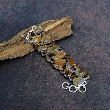 Монтана Агат, Браслет с цитрином, Ювелирные изделия из цельного серебра 925 пробы с драгоценными камнями, Браслет ручной работы, На День благодарения Adjustable with 8 inches жёлтый