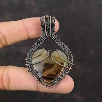 Монтана Агат Кулон Медная Проволока Обернутый Кулон Ручной Работы Из Проволоки Ювелирные Изделия Дизайнерский Кулон Подвеска Из Настоящего Драгоценного Камня Медные Ювелирные Изделия Для Подарка