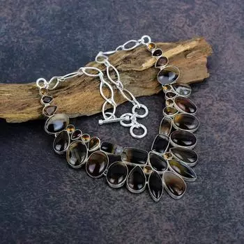 Монтана Агат, ожерелье с драгоценным камнем цитрин, ювелирные изделия, ожерелье ручной работы AAA+ для нее, ювелирные изделия из стерлингового серебра 925 пробы, ожерелье для любви Adjustable with 18 inches оранжевый