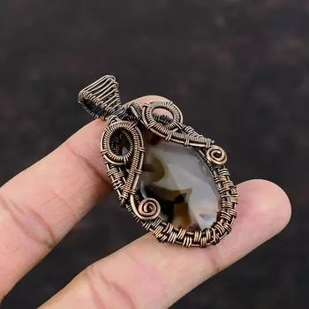 Монтана Агат Подвеска Медная Проволока Обернутая Ювелирные Изделия Подвеска Из Драгоценного Камня Элегантный Подвеска Ювелирные Изделия Ручной Работы Медная Проволока Обернутая Подвеска Подарок Для Него