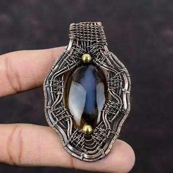 Монтана Агат Подвеска Медная Проволока Обернутая Подвеска Античная Подвеска Проволочная Обертка Ювелирные Изделия Из Драгоценных Камней Подвеска Ручной Работы Медные Ювелирные Изделия Подарок Для Невесты