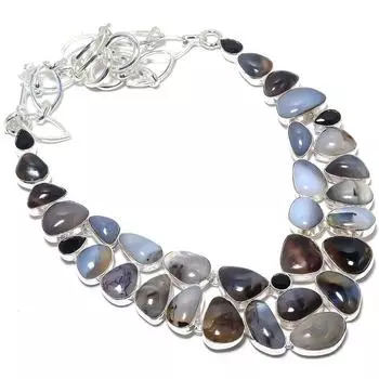 Montana Agate,Black Onyx Gemstone Handmade 925 Silver Jewelry Necklace 18 JCN484-5