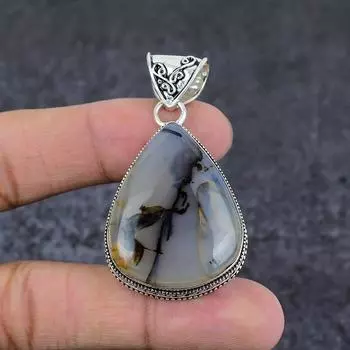 Montana Agate Gemstone Handmade 925 Sterling Silver Jewelry Pendant 2.17 J1i07