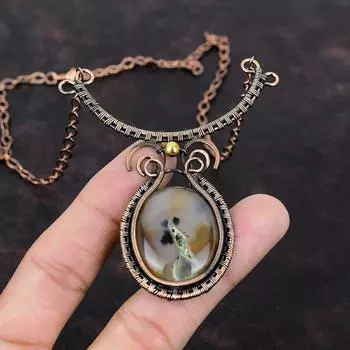 Montana Agate Necklace Copper Wire Wrapped Necklace Gemstone Adjustable Necklace Handmade Necklace Copper Wire Wrap Jewelry Gift For Mother