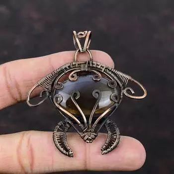 Подвеска из агата Монтана, медная проволочная обертка из драгоценных камней, подвеска ручной работы в виде черепахи, красивая медная подвеска, подарок для нее, подвеска в виде проволочной обертки