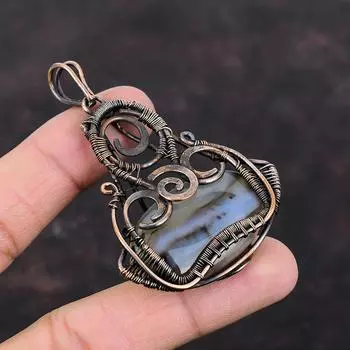 Подвеска из агата Монтана, подвеска из медной проволоки, достойное ювелирное изделие, подвеска из драгоценного камня, медное украшение ручной работы, подвеска в этническом стиле, подарок для него