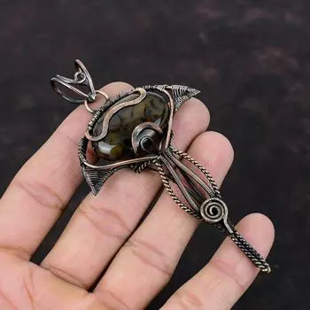 Подвеска из агата Монтана, подвеска из медной проволоки, подвеска из натурального драгоценного камня, подвеска из медной проволоки ручной работы, подарок на помолвку