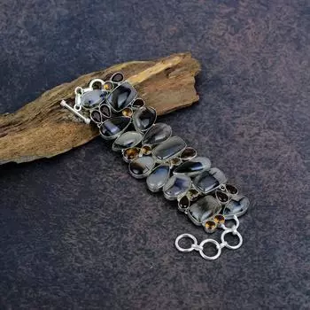 Браслет из агата Монтана, красного граната, дымчатого топаза, ювелирные изделия из стерлингового серебра 925 пробы, красивый браслет ручной работы для свадебного подарка Adjustable with 8 inches красный