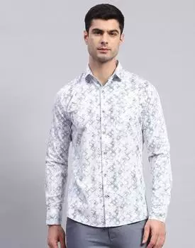 Monte Carlo Blue Printed Cutaway Collar Shirt L
