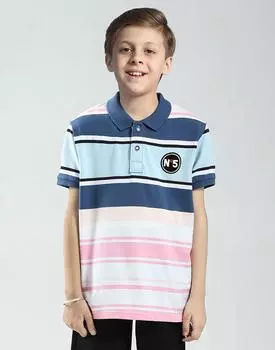 Monte Carlo Boys Blue & Pink Collar Neck T-Shirt 4-5 Years
