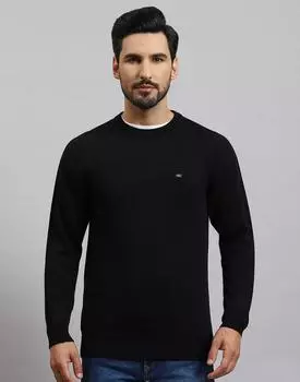 Monte Carlo Mens Solid Black Round Neck Full Sleeve Pullover 2XL