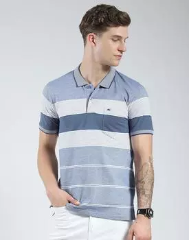 Monte Carlo Mens Striped Collar Neck Tshirt M