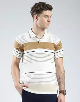 Monte Carlo Mens Striped Collar Neck Tshirt M