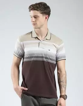 Monte Carlo Mens Striped Collar Neck Tshirt L