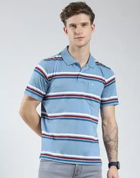 Monte Carlo Mens Striped Collar Neck Tshirt L