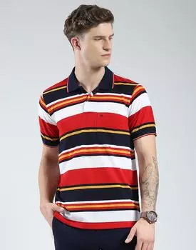Monte Carlo Mens Striped Collar Neck Tshirt L