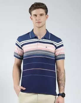 Monte Carlo Mens Striped Collar Neck Tshirt L
