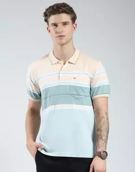 Monte Carlo Mens Striped Collar Neck Tshirt L