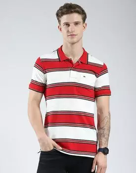 Monte Carlo Mens Striped Collar Neck Tshirt M