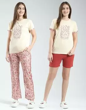 Monte Carlo Women Regular Fit Summer Lower , T-Shirt And Short Set S