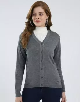 Monte Carlo Women s V Neck Full Sleeves Cardigan M
