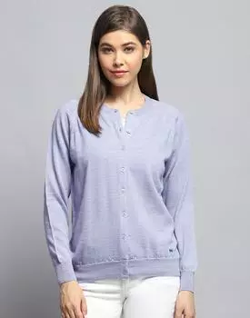 Monte Carlo Womens Solid Lavender Round Neck Full Sleeve Cardigan XL