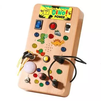 Монтессори-игрушка-бизи, обучающая светодиодная игрушка для развития зрительного восприятия, подарок на день рождения для мальчиков и деревянная цветная бизи-доска с изображением динозавра, игрушка, мозг,