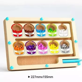 Монтессори Магнитные игры сортировки цветов Доска-лабиринт Ручка Движущиеся бусины Игры Деревянное управление Сенсорная игра Развивающие игрушки для детей