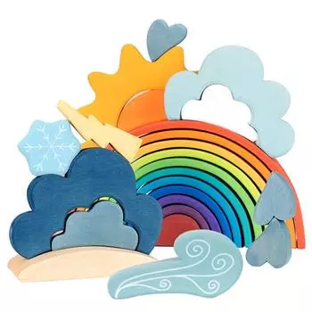 Монтессори Радуга Детские Деревянные Игрушки Погода Облако Дождь Солнце Молния Ветер Строительный Блок Сцена Строительство Сенсорная Игра Детские Игрушки