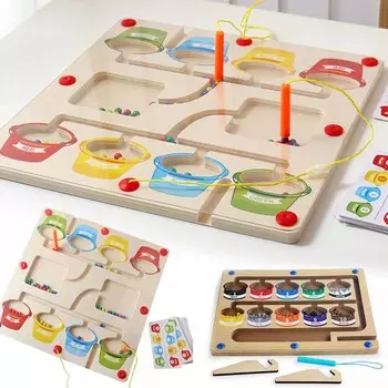 Montessori Toy for Kids Magnetic Pen Moving Ball Game Color Sorting Counting Board Fine Motor Training Sensory Educational Toys