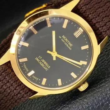 MONTINE 17 JEWELS ШВЕЙЦАРСКИЕ МУЖСКИЕ НАРУЧНЫЕ ЧАСЫ С РУЧНЫМ ЗАВОДОМ, ВОССТАНОВЛЕННЫЕ a427451-2 RL-a427451