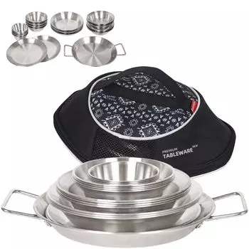 MONTOMAY Camping Equipment Sanity Law 18 предметов Camping Tableware Set Camping Equipment Нержавеющая сталь Plate Outdoor Kocher Cooker Set BBQ